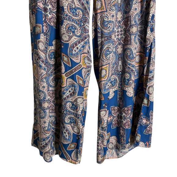 Anthropologie Elevenses Ines Blue Paisley Print Wide Leg Flowy Boho Pants Size L - Picture 8 of 15